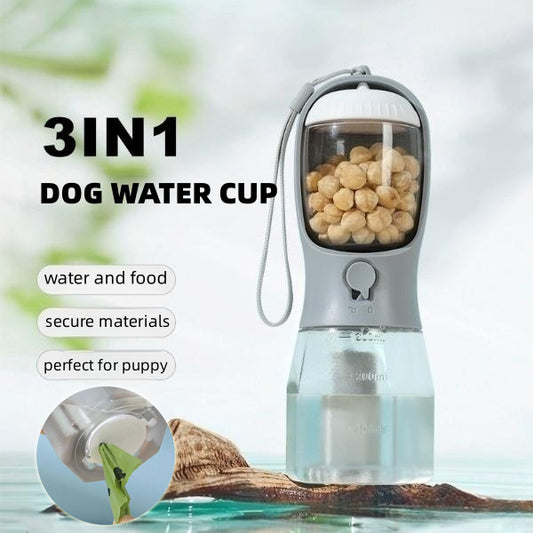 HydroPaw - Portable 3-in-1 Pet Cup - 300ml Water, 100g Food & Waste Bag Compartment With Water Filter System