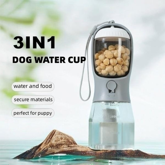 HydroPaw - Portable 3-in-1 Pet Cup - 300ml Water, 100g Food & Waste Bag Compartment With Water Filter System