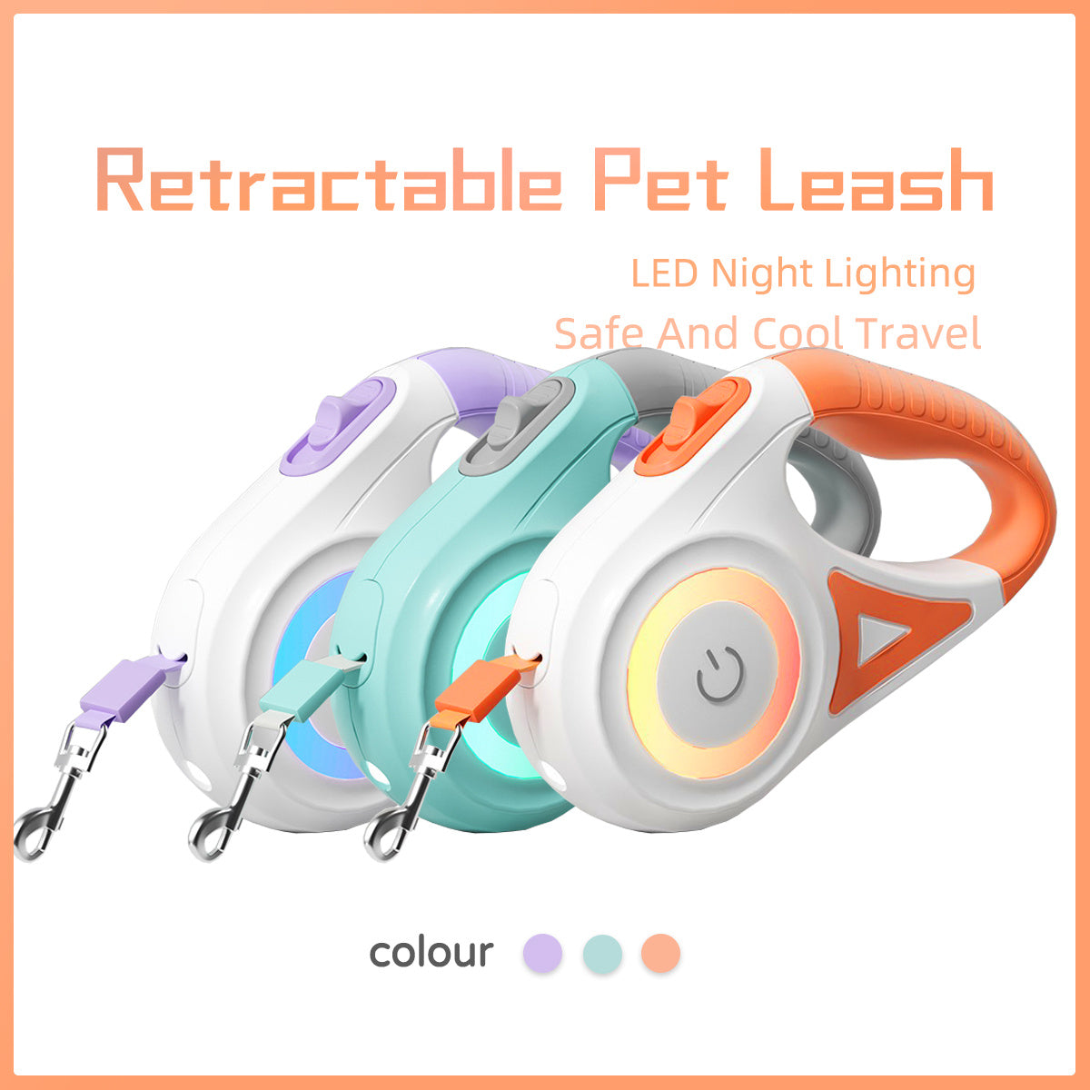 GlowGuide - Retractable Dog/Cat Leash With LED Handle & Built-In Spotlight